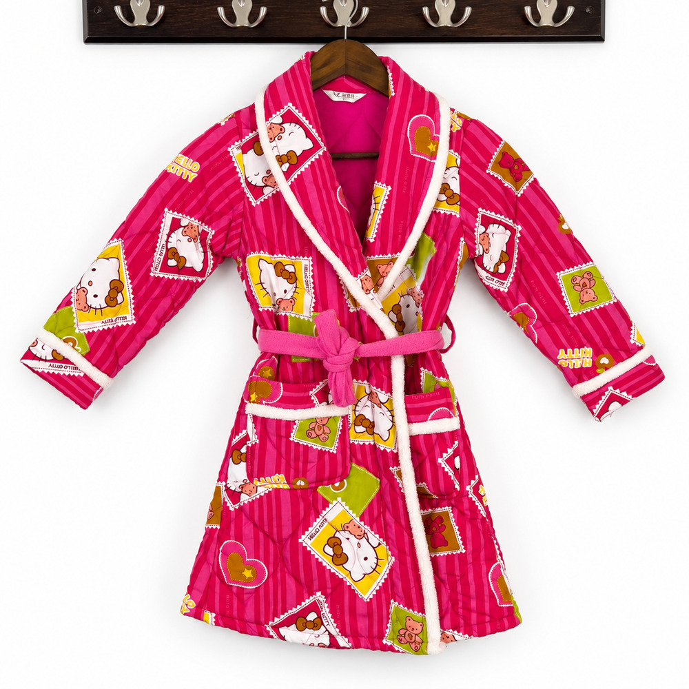 Hello Kitty Quilted Fleece Robe Girls Size 8 Vintage Kawaii Y2K Nostalgia